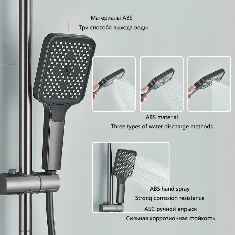 4 Piano Button Function Smart Digital Display LED Cold Hot Shower Faucet with 3 Modes Handshower 2 Modes Booster Spray Gun