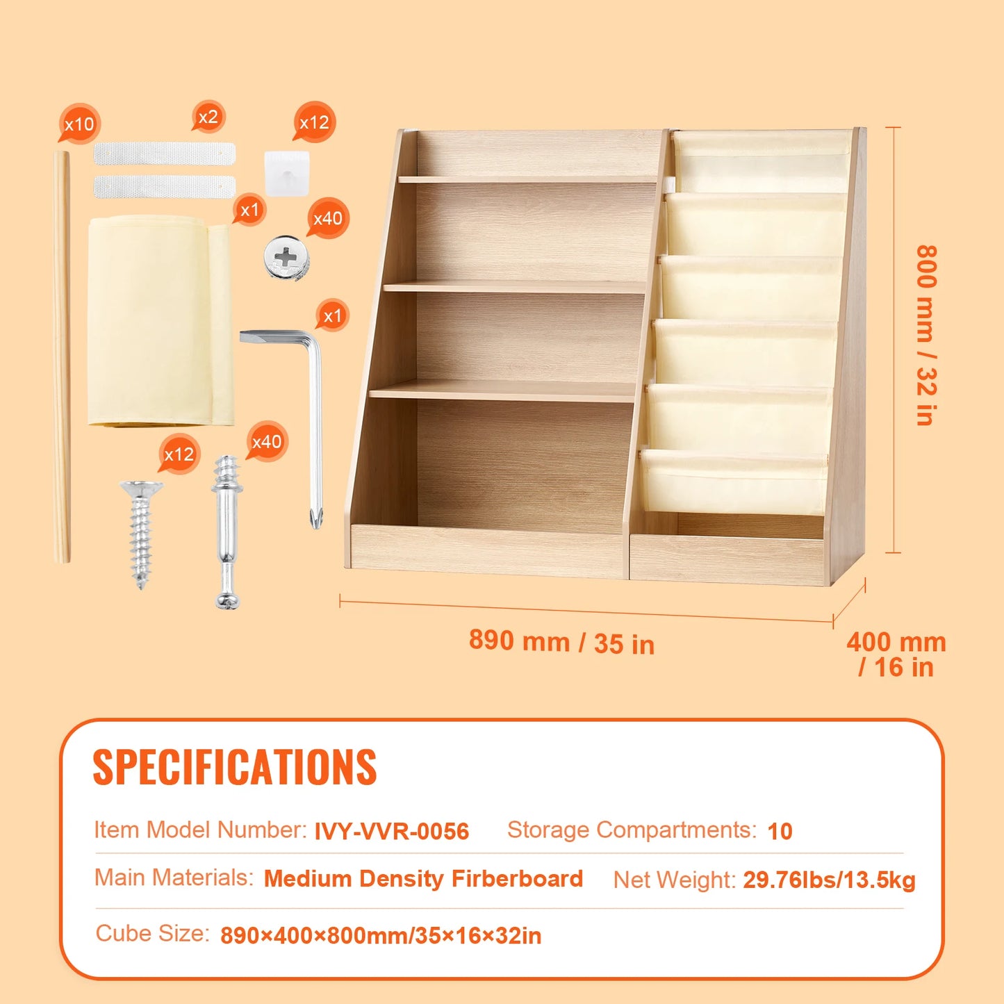SucceBuy 4-Tier Kids Wooden Bookshelf 6-Layer Sling Bookcase Baby Storage Book Rack for Kids Room Playroom Kindergarten Nursery