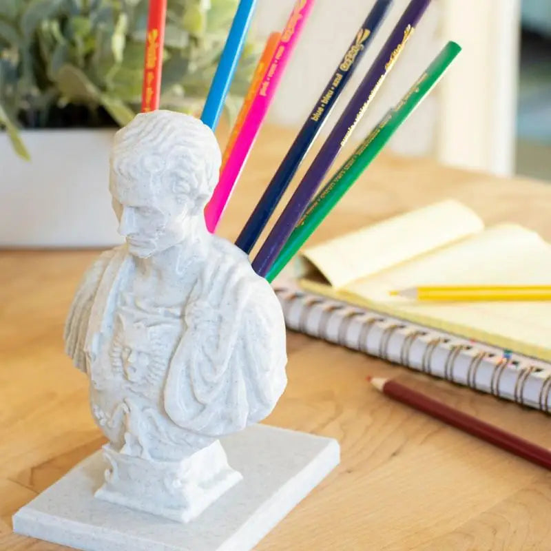 Julius Caesar Bust Pencil Holder Resin Ides Of March Desk Pen Holder Creative Marker Holder For Desktop Table Desk Ornament