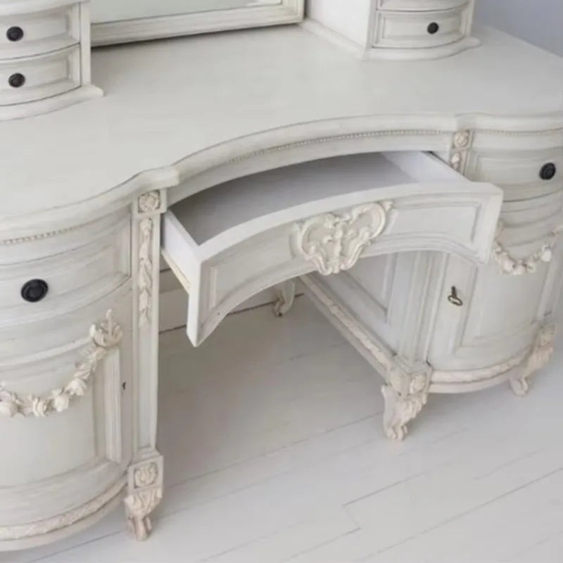 French Bedroom Furniture Storage Solid Wood Dresser Makeup Vanity Desk Dresser with Mirror