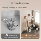 No Drill Kitchen Storage Rack Wall Mounted Anti Drop 360 Rotating Hooks Space Saving Utensil Organizer for Kitchenware