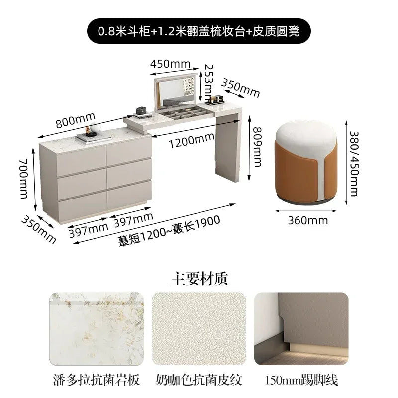 Minimalist bedroom dresser, storage cabinet, retractable bedside chest of drawers, dressing table, folding mirror