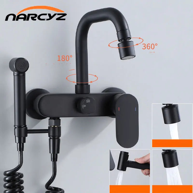 Black Brass  kitchen into the wall Hot and Cold Water Faucet wash Basin mop pool Bathtub wash spray Gun Faucet EY-YH1600