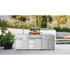Outdoor bar kitchen setup with stainless steel doors and cabinet system