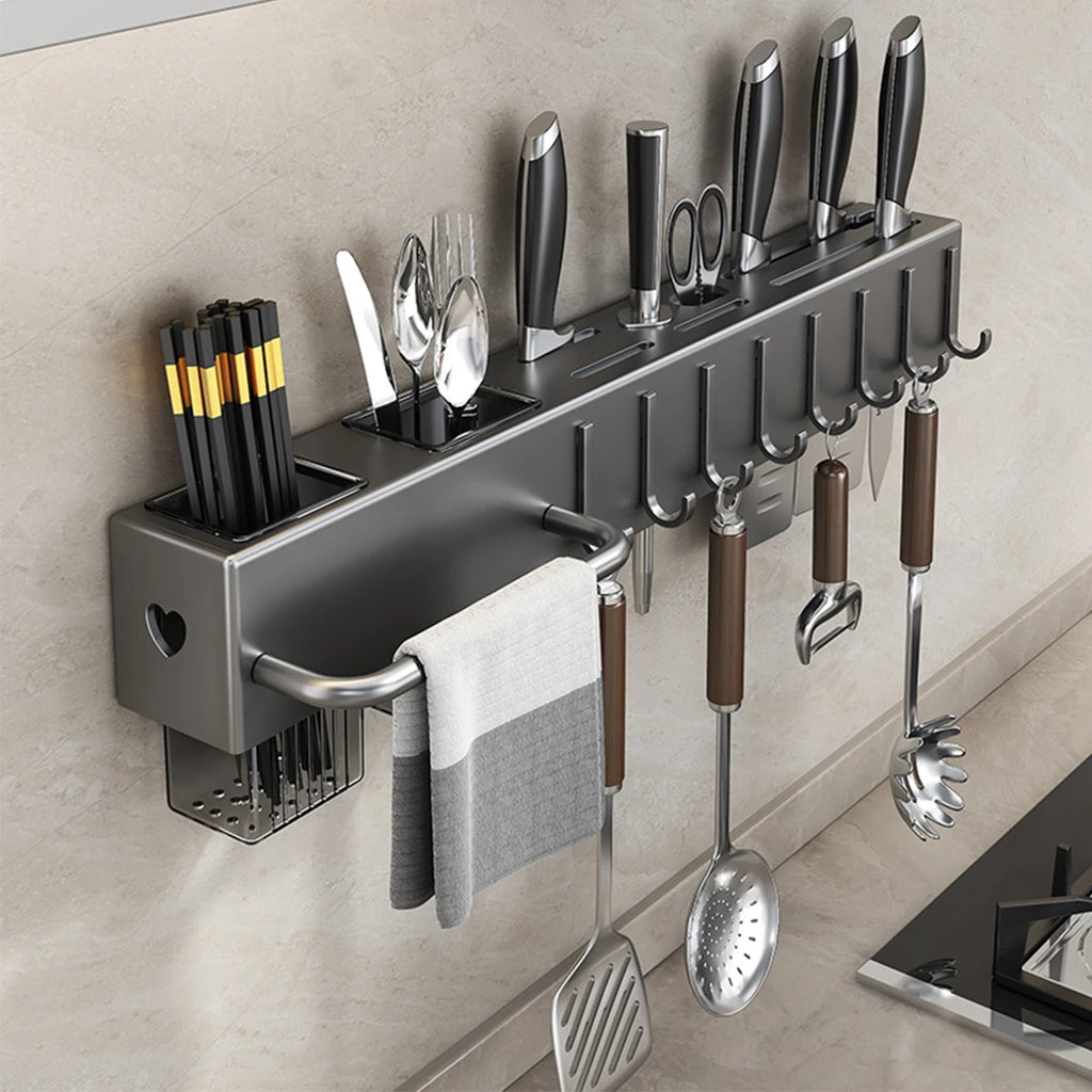 Wall Mounted Kitchen Knife Pot Cover Storage Rack Chopstick Cage Household Cutting Board Knife Integrated Storage Organizer
