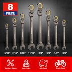 WORKPRO 8pcs Flex-Head Ratcheting Combination Wrench Set SAE 5/16-3/4