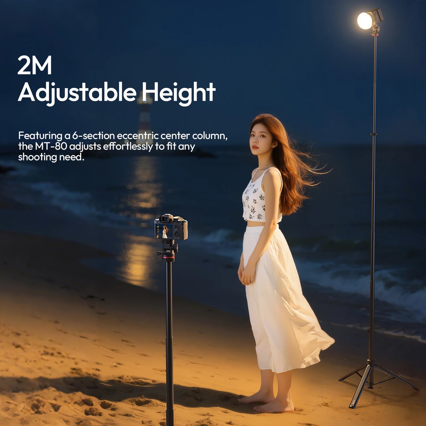Ulanzi MT-80 2M Auto-Open Camera Tripod Light Stand for Camera COB Light Mount Outdoor Photography with 360° Pan Support 5kg