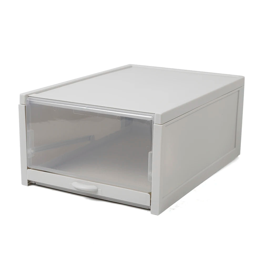 3Pcs Stackable Shoe Box Push Drawer Storage Organizer Shoe Box Clear Cover Gray