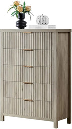 5 Drawers Dresser for Bedroom, 44 Inches Tall Modern Bedroom Dressers, Chest of Drawers for Bedroom, Fluted Dresser for Closet O