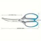 Kitchen Scissors High Hardness Curved Blade All Steel Scissors Household Sharp Cutting Chicken，Fish and Meat Food Scissors