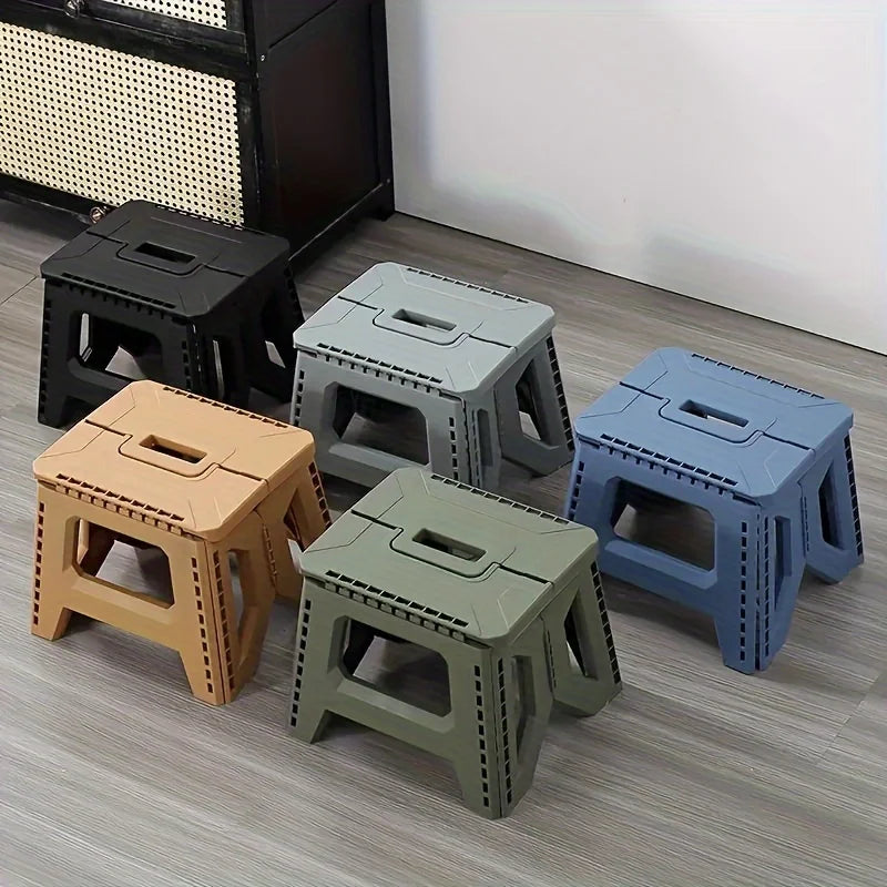 Heavy-Duty Thickened Portable Folding Stool with Handle - 1 Pack Square Plastic Collapsible Stool for Indoor, Gatherings, Picnic
