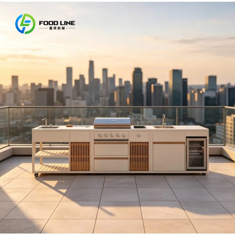Customized Commercial Outdoor Kitchen Cabinets with Stainless Steel Full Cooking Equipment for Villa Courtyard