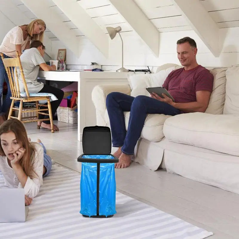 Garbage Bag Holder Rubbish Bin Stand Telescopic Garbage Holders Waste Storage Frame with Lid for Living Room Yard Lawn Camping