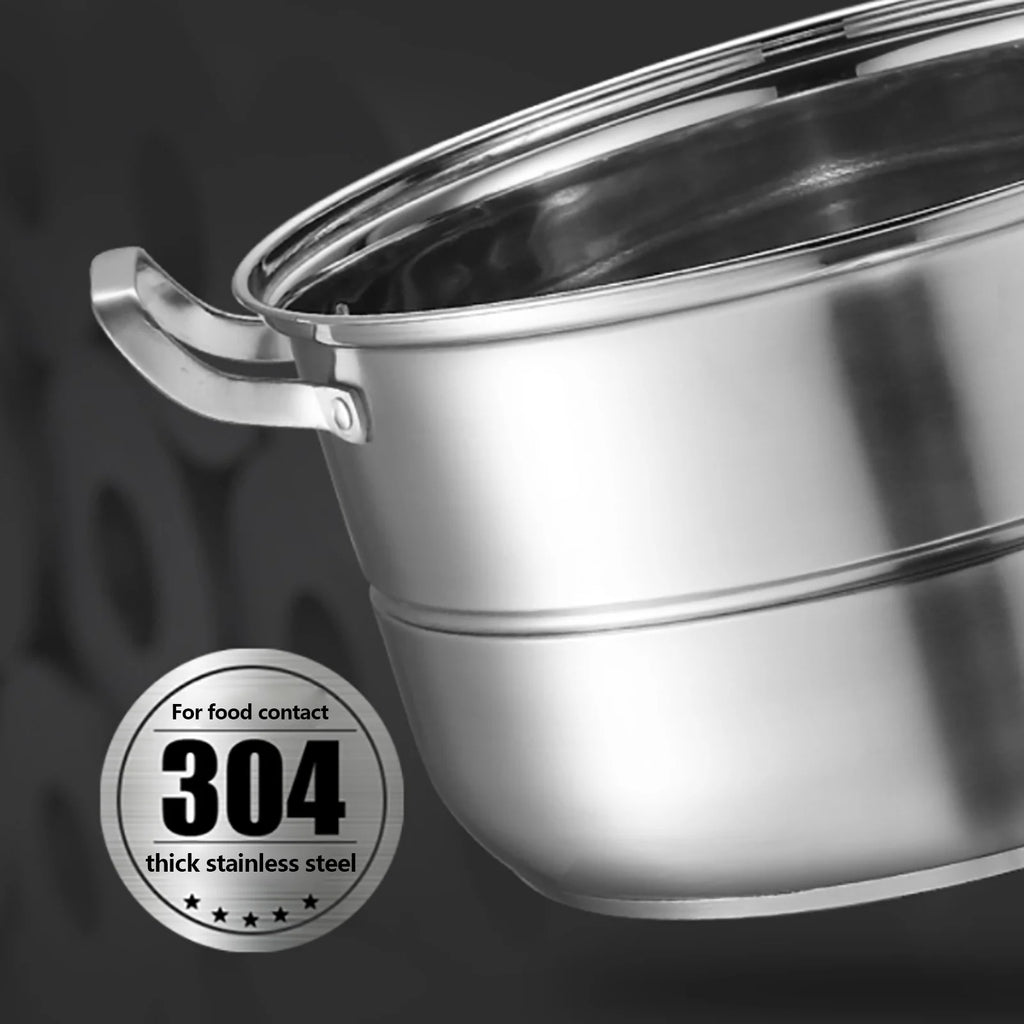 304 Thickened Stainless Steel Steamer, 32cm 5-Layer Stackable Universal Cooking Pot with Lid for Induction and Gas Cooker