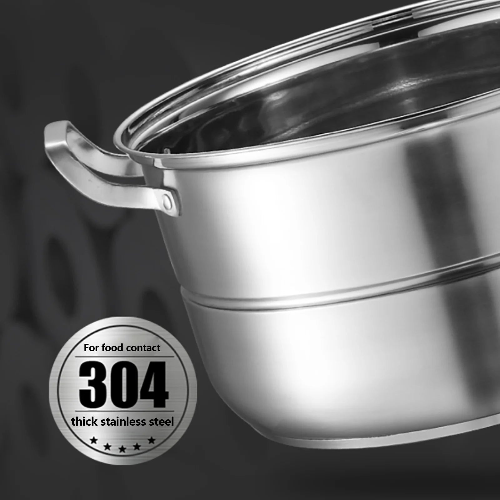 304 Thickened Stainless Steel Steamer, 32cm 5-Layer Stackable Universal Cooking Pot with Lid for Induction and Gas Cooker