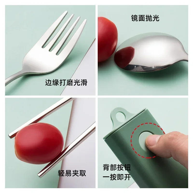 Portable Cutlery Sets With Case, 3pcs/Set Eco Friendly Dish Kitchen Accessories, Silverware Sets, Gold Knife Fork Spoon