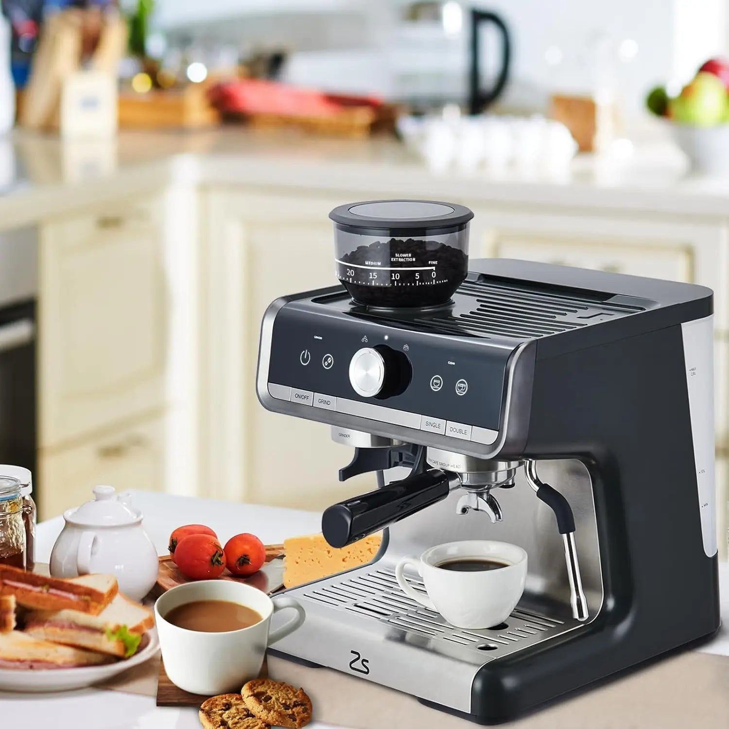 Espresso Machine with Grinder, Professional Espresso Maker with Milk Frother Steam Wand, 20 Bar Barista Cappuccino Machine,1450W