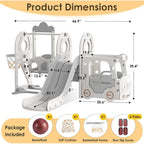 5 in 1 Toddler Slide and Swing Set, Kid Slide for Toddlers Age 1-3, Bus Themed Baby Slide with Basketball Hoop
