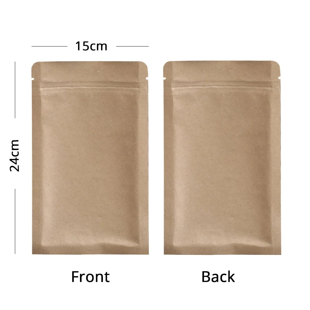 Zip Lock Mylar Packaging Bags with Tear Notch,Multi Sizes Smell Proof Kraft Paper Bags,Heat Sealing Ziplock Pouches,Eco-friendly