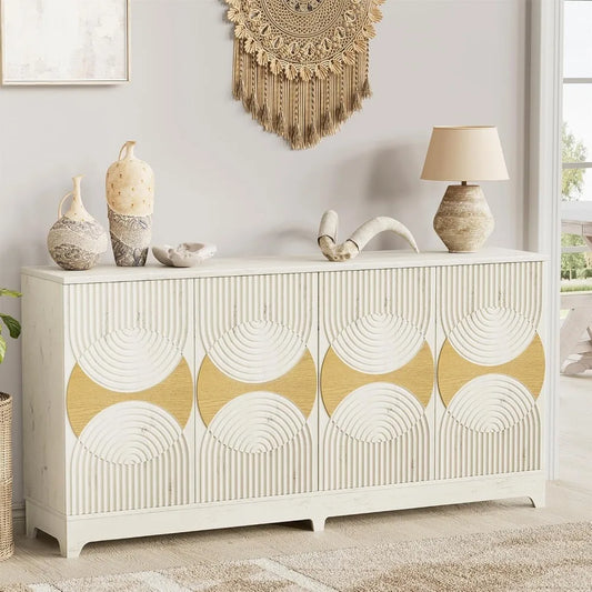 Sideboard Buffet Cabinet with Storage, 70'' Large Modern Fluted Sideboards, Boho Accent Credenza Storage Cabinet for Living Room