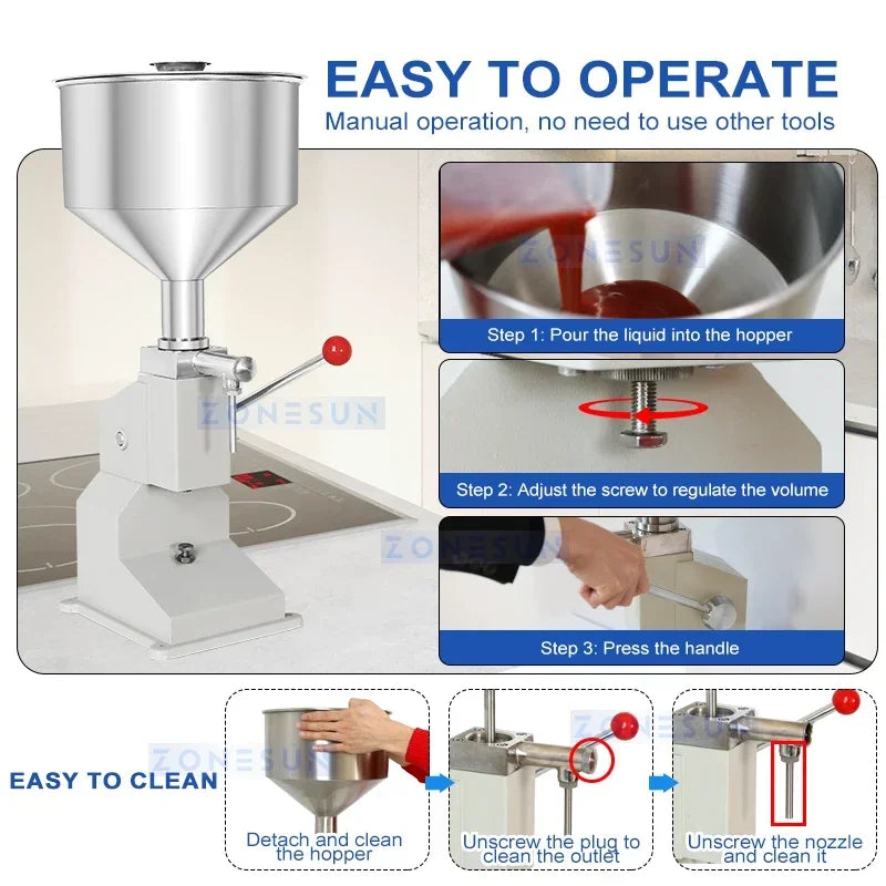 Zonesun Liquid Filling Machine Manual Paste Filler Lip Gloss Shampoo Dispensing Equipment ZS-A03S