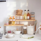 Bamboo Countertop Kitchen Corner Shelf Organizer Rack for Spices Seasoning Pots Desktop Flower Pot Display Stand