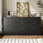 Black Dresser for Bedroom, 9 Drawer Double Dresser, Modern Chest of Drawers for Bedroom, Living Room, Entryway and Closet, 63" L