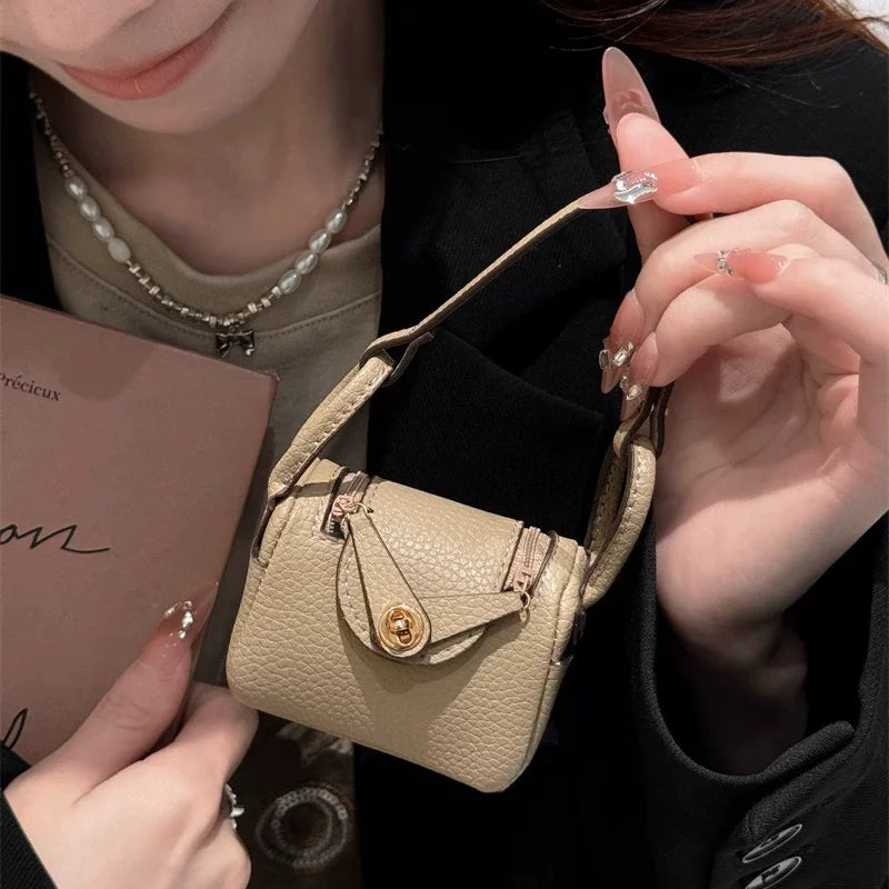 Classic Solid Color Mini Bag Advanced Bluetooth Earphones Storage Bag Change Cart Creative Keychain Decoration Lightweight