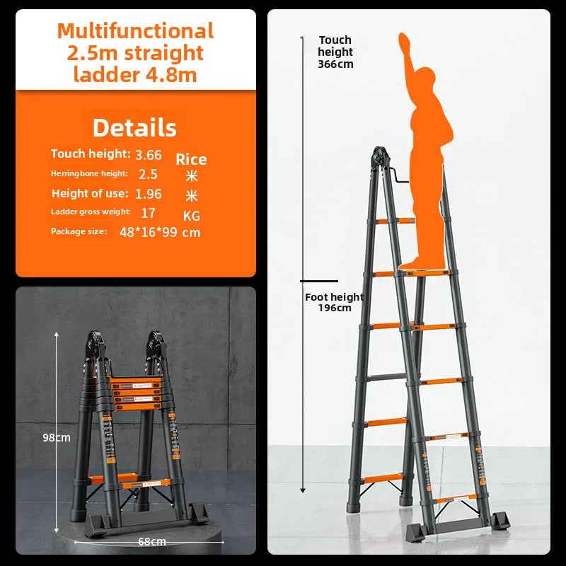 Thickened carbon steel telescopic ladder Multifunctional herringbone ladder Bamboo ladder Lifting  folding engineering staircase