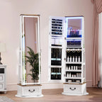 LED Mirror Jewelry Cabinet Standing - 360°Swivel Jewelry Armoire with Full Length Mirror, Mirror with Jewelry Storage and Large