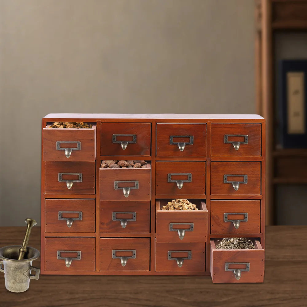 Bymaocar Multifunctional Wooden Storage Box with 16 Drawers Home Rustic Organization Furniture Traditional Apothecary Cabinet