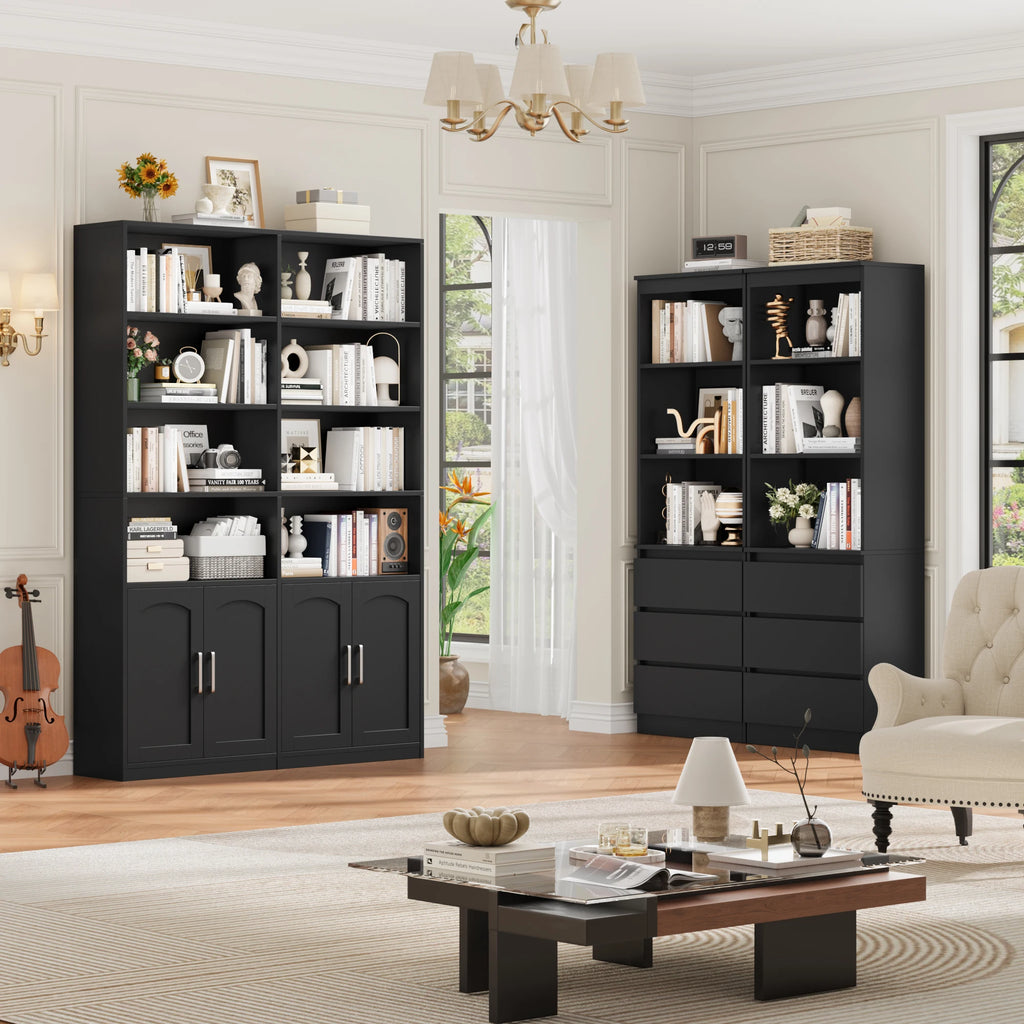 Getone Bookshelf Books wardrobe high wardrobe with 12 compartments 4 doors standing rack for living room office kitchen 115x27x185.5 cm
