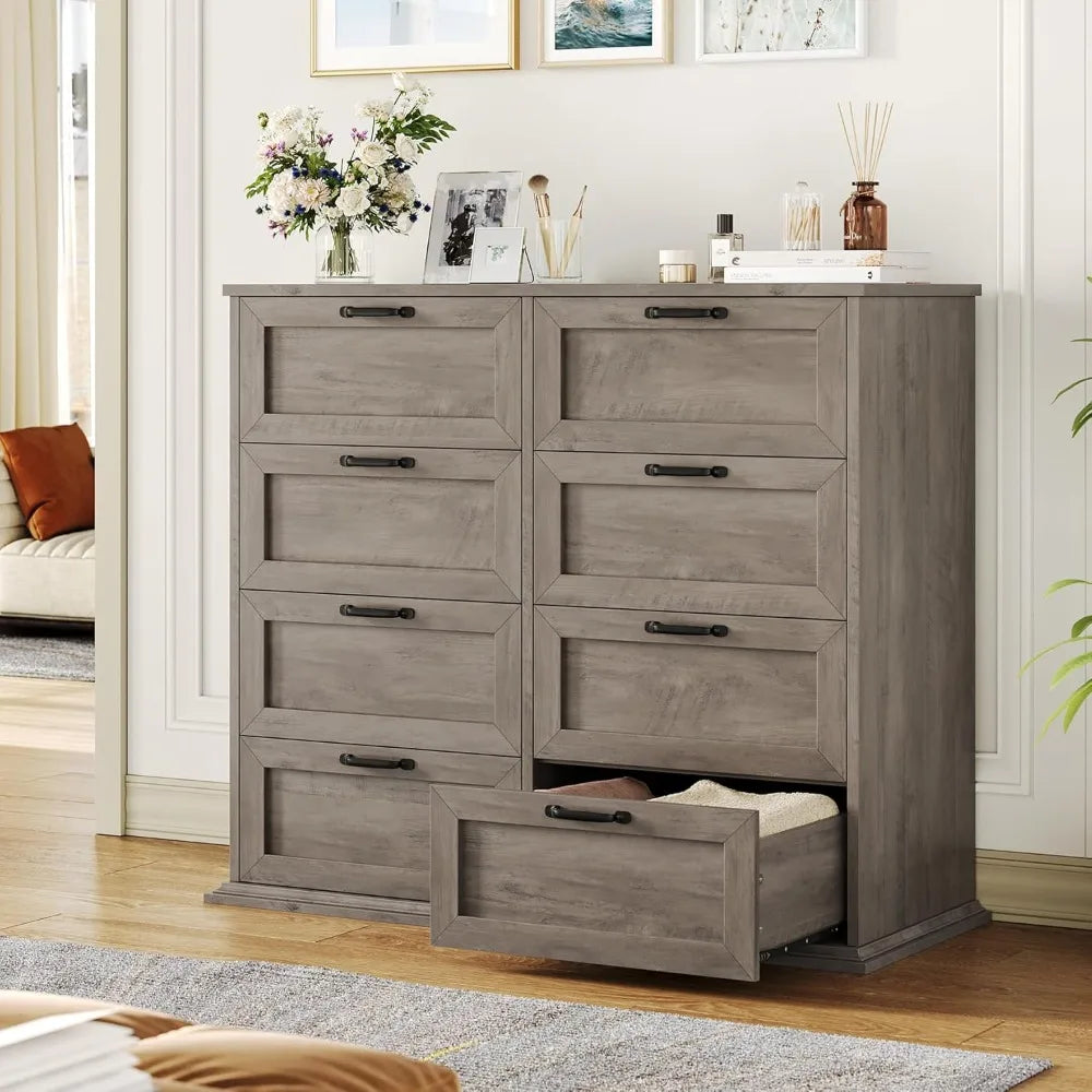 White Dresser for Bedroom, Wood Chest of Drawers, Large Modern Dresser for Closet 8 Drawer, Wide Storage Cabinet, Bedroom, Entry