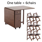 Folding Dining Table with 2 Drawers and 4 Wheels for Living Room,Kitchen, Farmhouse, Space Saving Table