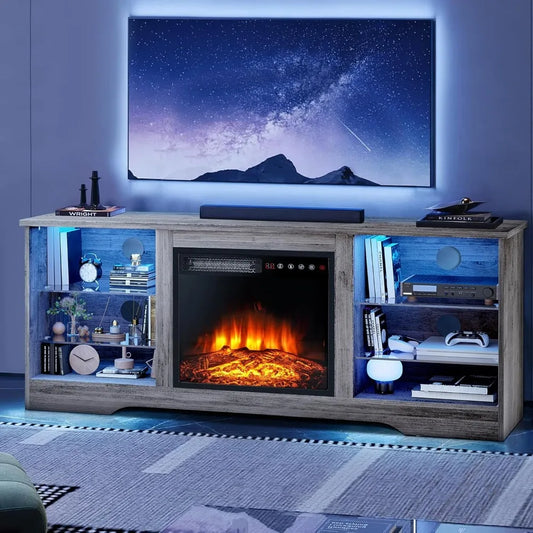 58" Fireplace TV Stand with 18" Electric Fireplace, Remote & Storage for TVs up to 65" | AlluCanFind