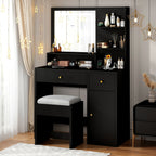 Vanity Desk with Mirror and Lights, LED Dressing Table with Vanity Chair Power Outlet, Lighted Makeup Vanity Desk with 2 Drawers