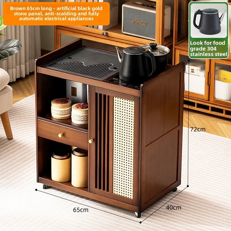 Mobile tea table Small tea table Kettle integrated tea cabinet Solid wood coffee table Tea cart Brewing tea table