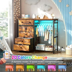 49.2" W Dresser for Bedroom with Hanging Rack 6 Drawers Dresser with LED Lights & Charging Station, Fabric Dressers & Chest of D