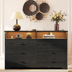 6 Drawer 59"  Dresser with LED and Power Strip, Dressers & Chests of Drawers with Storage Cabinet for Bedroom