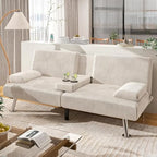 Modern Sofa Bed with Cupholders & Metal Legs