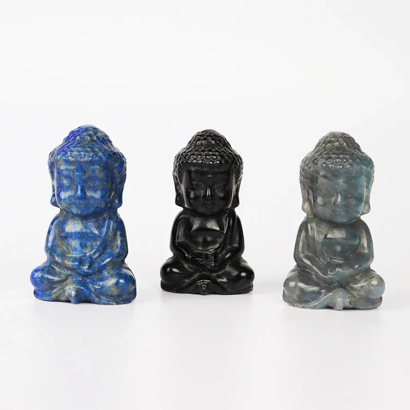 Hand-carved Bady Buddha Mini Figurine Stone Rose Quartz Crystal Craft Gemstone Statue Healing Feng Shui Religion Home Ornament