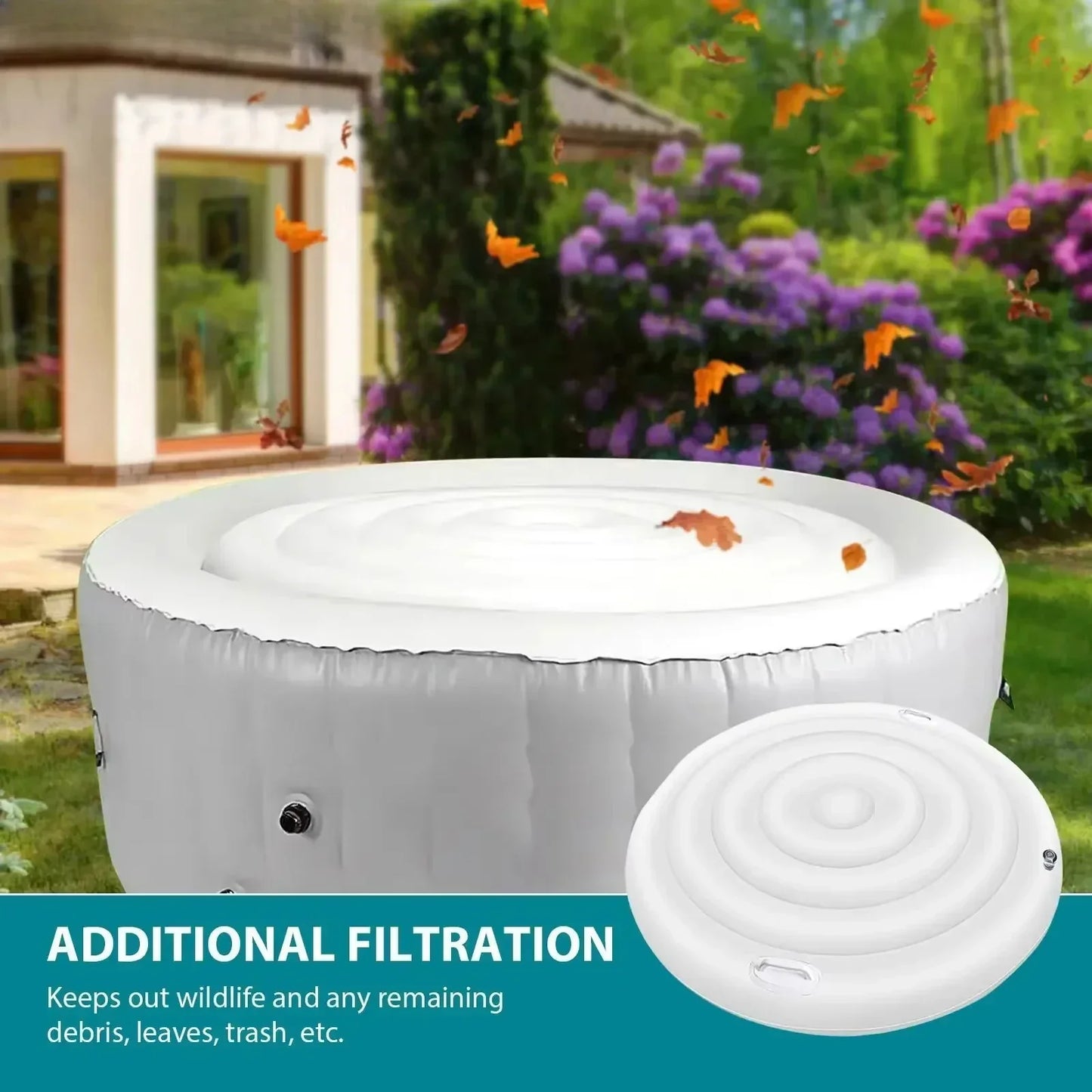 140/165cm Diameter Jacuzzi Inflatable Energy Saving Round Hot Tub Lid Outdoor Spa Pool Windproof Rain Overflow Thermal Cover