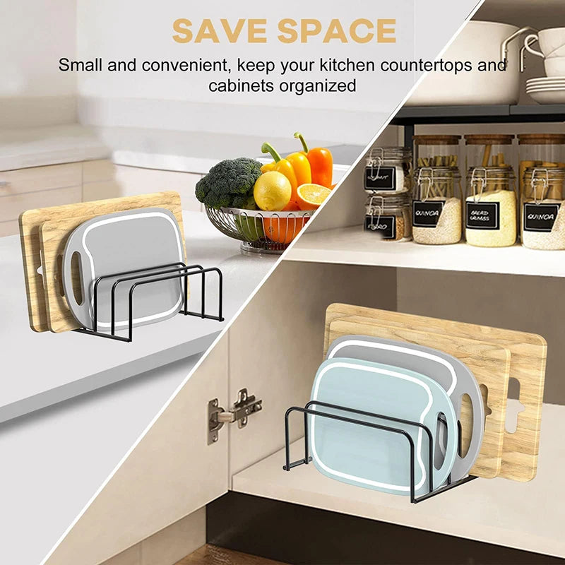 5-Tier Kitchen Cutting Board Rack, Carbon Steel Cutting Board Rack, Kitchen Pot Lid Storage Rack - Kitchen Organizer And Storage