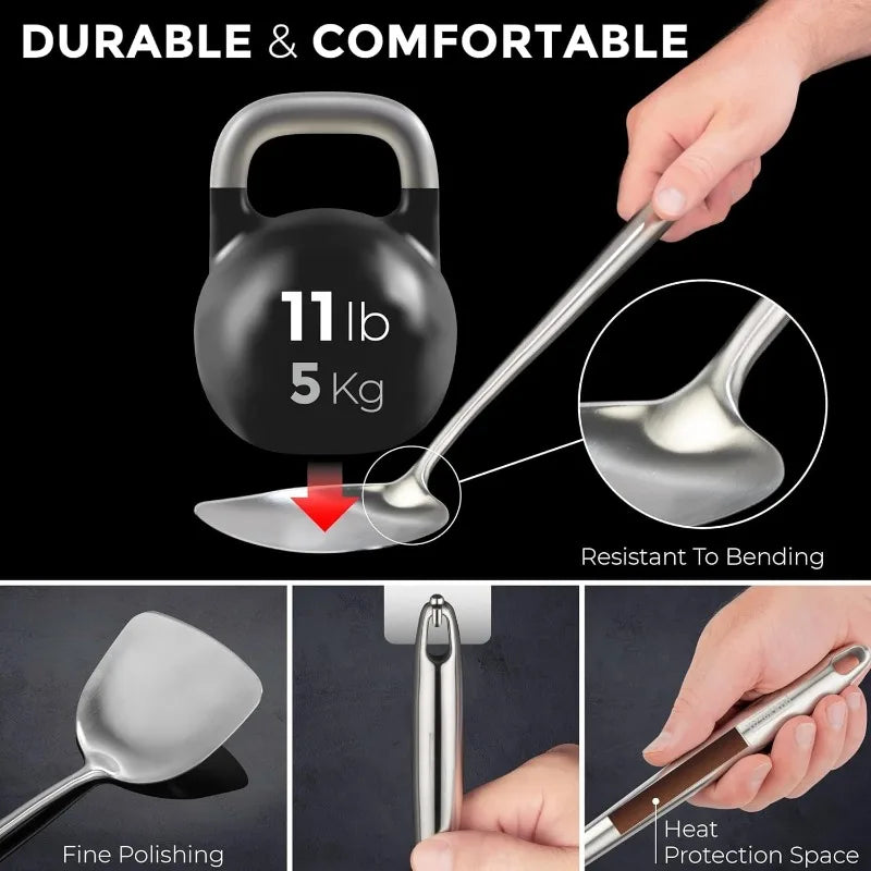 Kitchen Utensils Set Food Stainless Steel Wok Spatula and Ladle, Skimmer Spoon,Slotted Spatula Turner Utensil Wok Accessories