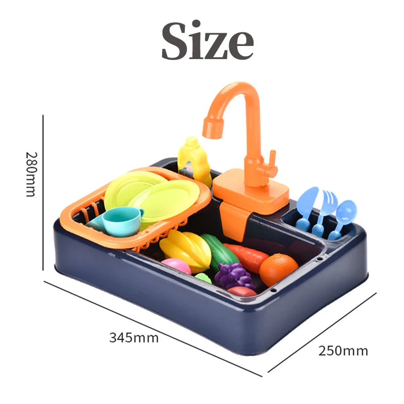 Kid Kitchen Sink Set Simulation Electric Dishwasher with Running Water Playing Toy Pretend Role Play Montessori Game for Girl
