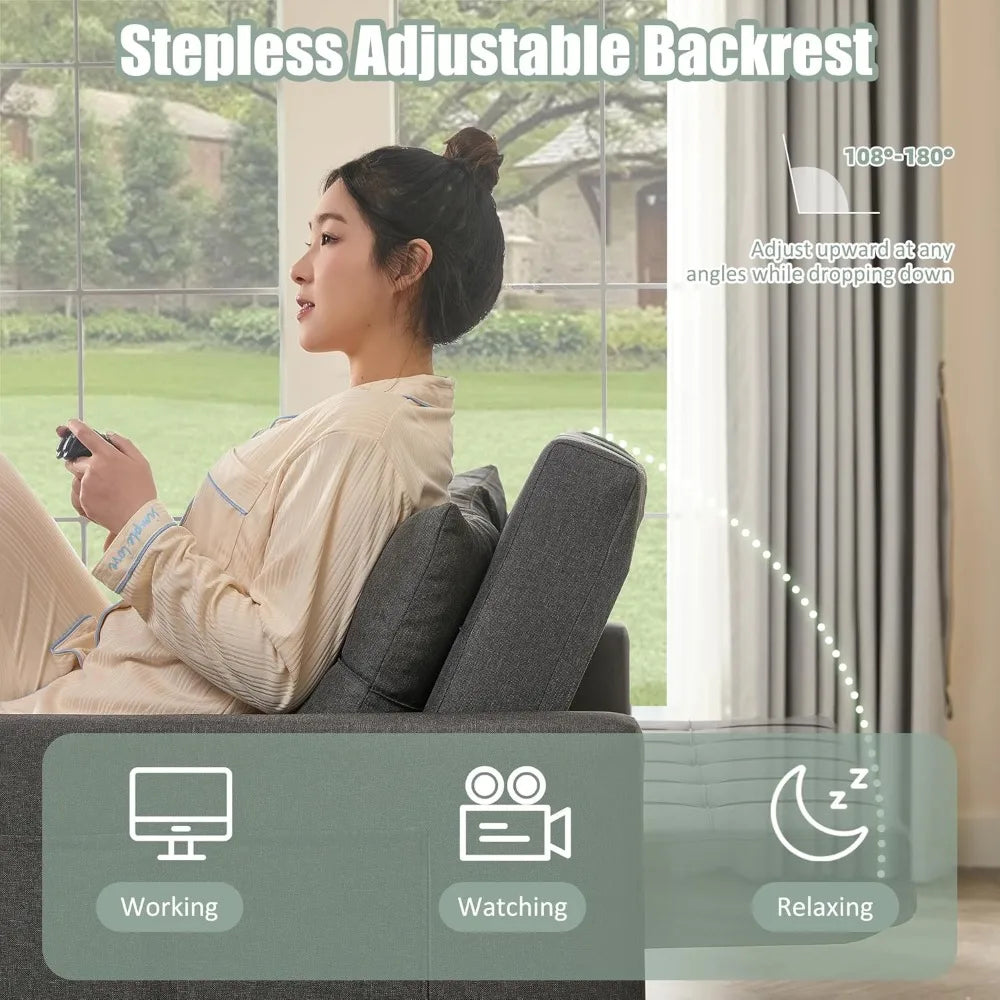 52" Sleeper Sofa with Pull-Out Bed, 3-in-1 Convertible Sofa Bed, Loveseat with Stepless Adjustable Backrest and Side Pocket