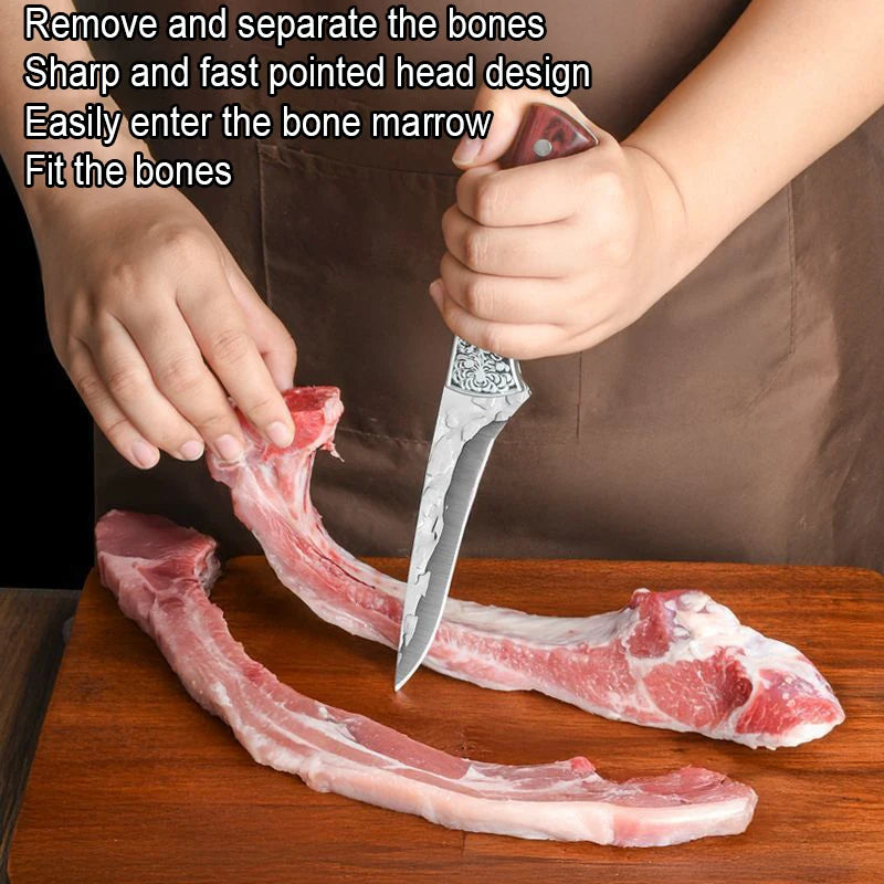 Kitchen butcher boning knife - Hand-forged - Practical type - Japanese chef's knife for cutting fish, fruits, and steaks - Set