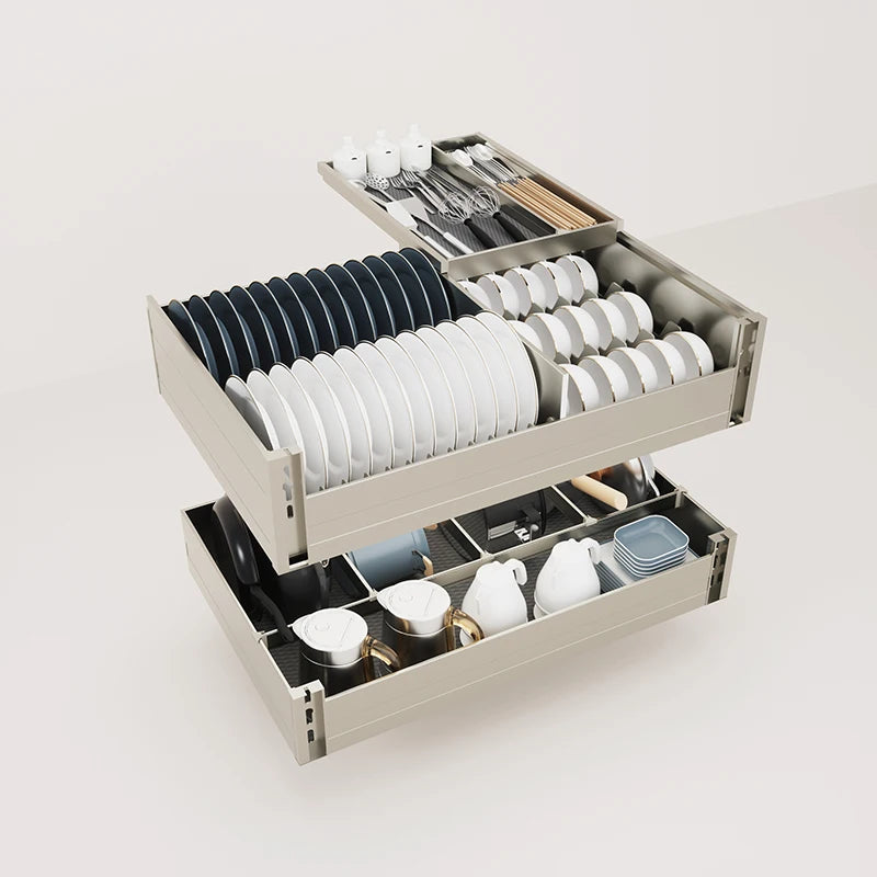 304 Stainless Steel 3 Tier Kitchen Cabinet Pull Out Drawer Bowl Plate Rack With Inner Drawer Storage Organizer For Pots Pans