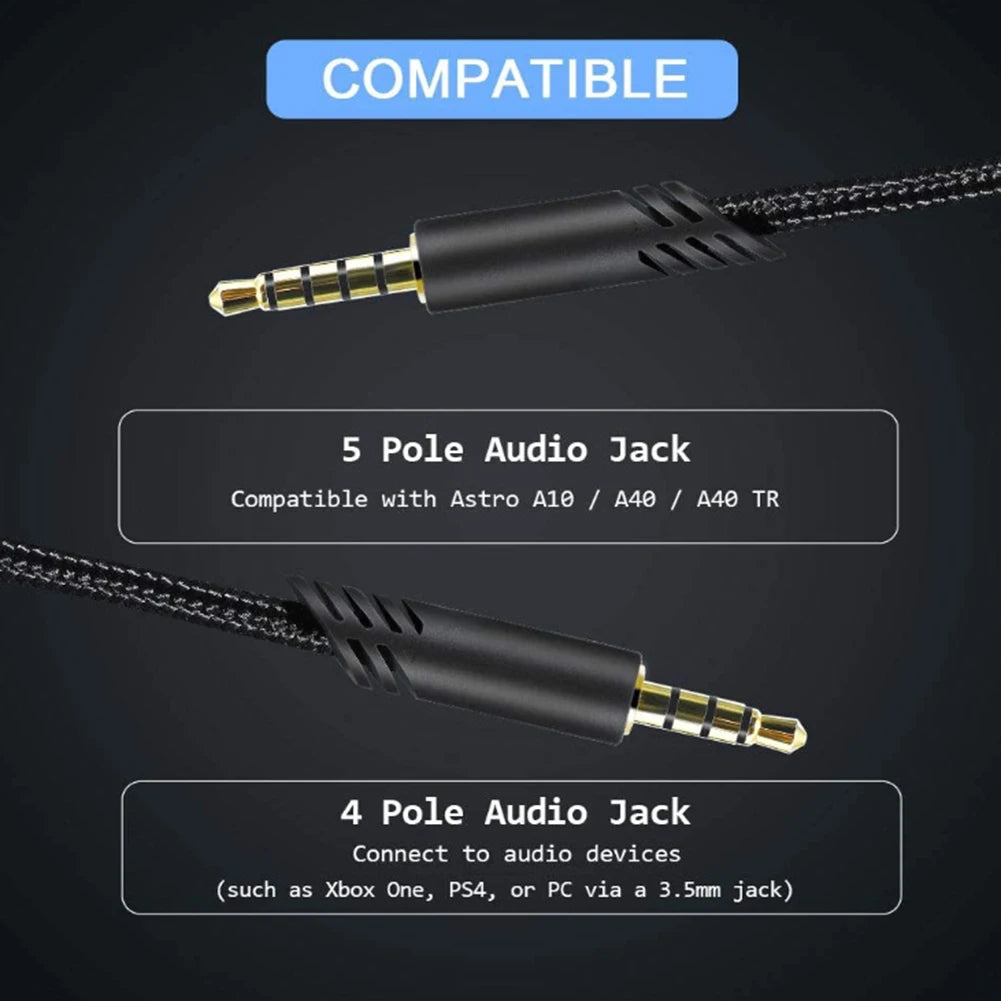 Replacement Headset Cord Audio Cable Inline Mute Cord for Astro A10 A30 A40 A40TR A50 Gaming Headset for PS4 Controller