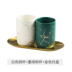 Creative Marbled Gold Plated Mouthwash Cup Couple Toothbrush Holder Bathroom Accessories Ceramic Mouthwash Cup Home Decoration